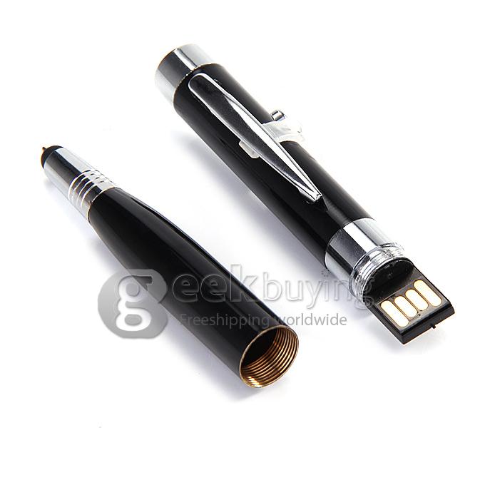 16GB USB 2.0 6 in 1 Multifunctional Capacitive Pen with Floodlight And Laser Light - Black