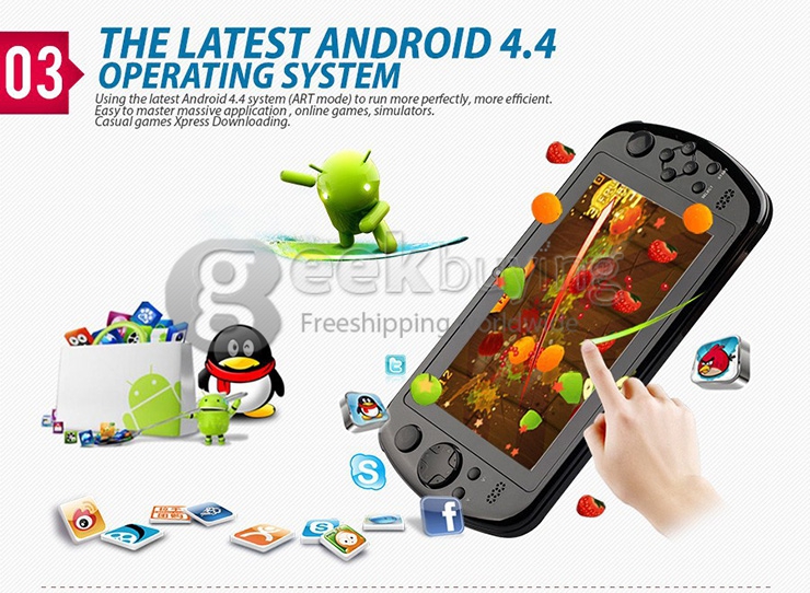 GPD Q88+ 7 inch Android 4.4 Gamepad Quad-core 1.6GHz IPS Screen 1GB/8GB Handheld Game Console Portable Game Tablet PC - Black