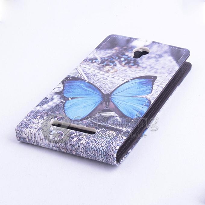 Protective Hard Cover Colored Drawing Butterfly Flip Stand Leather Case for Elephone P6000 / Elephone P6000 Pro -Blue