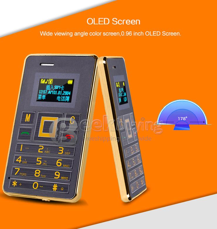 AEKU K5 4GB Memory Ultra Thin Slim 1.0 inch MTK Single Core Mini Pocket Card Cell Phones Bluetooth - Golden