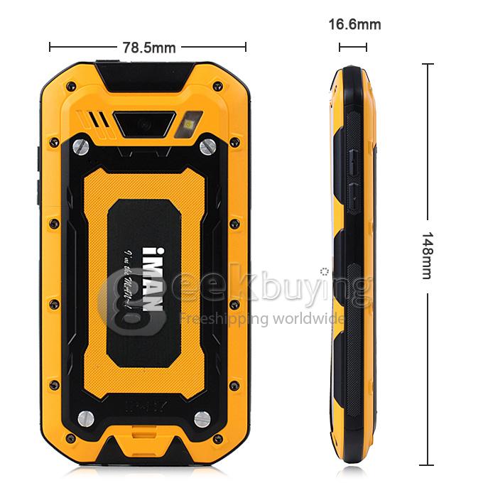 iMAN i5800 IP67 MTK6582 Quad Core 1.3GHz Smartphone 4.5inch Android 4.4 1GB 8GB 8MP 2MP 3G NFC OTG - Yellow