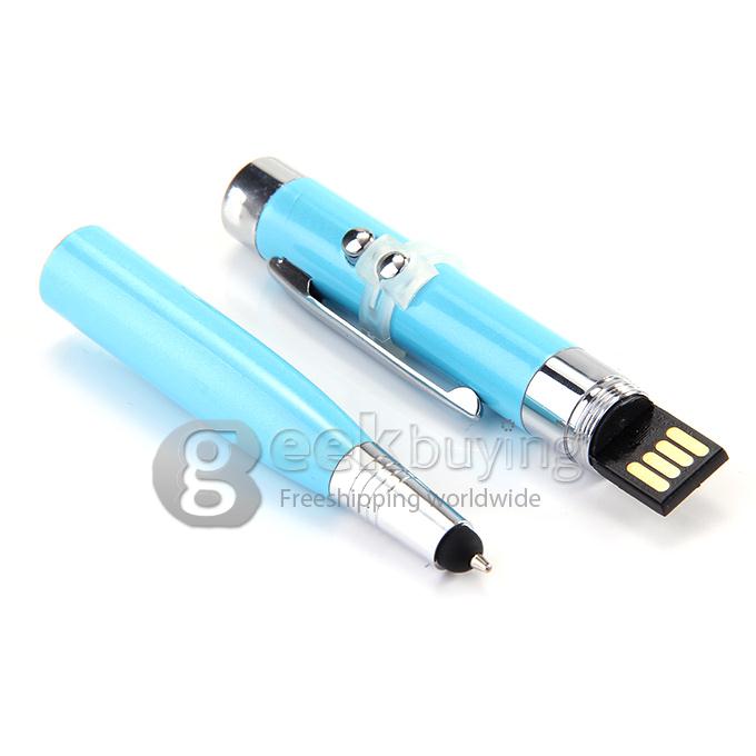 32GB USB 2.0 6 in 1 Multifunctional Capacitive Pen with Floodlight And Laser Light - Blue