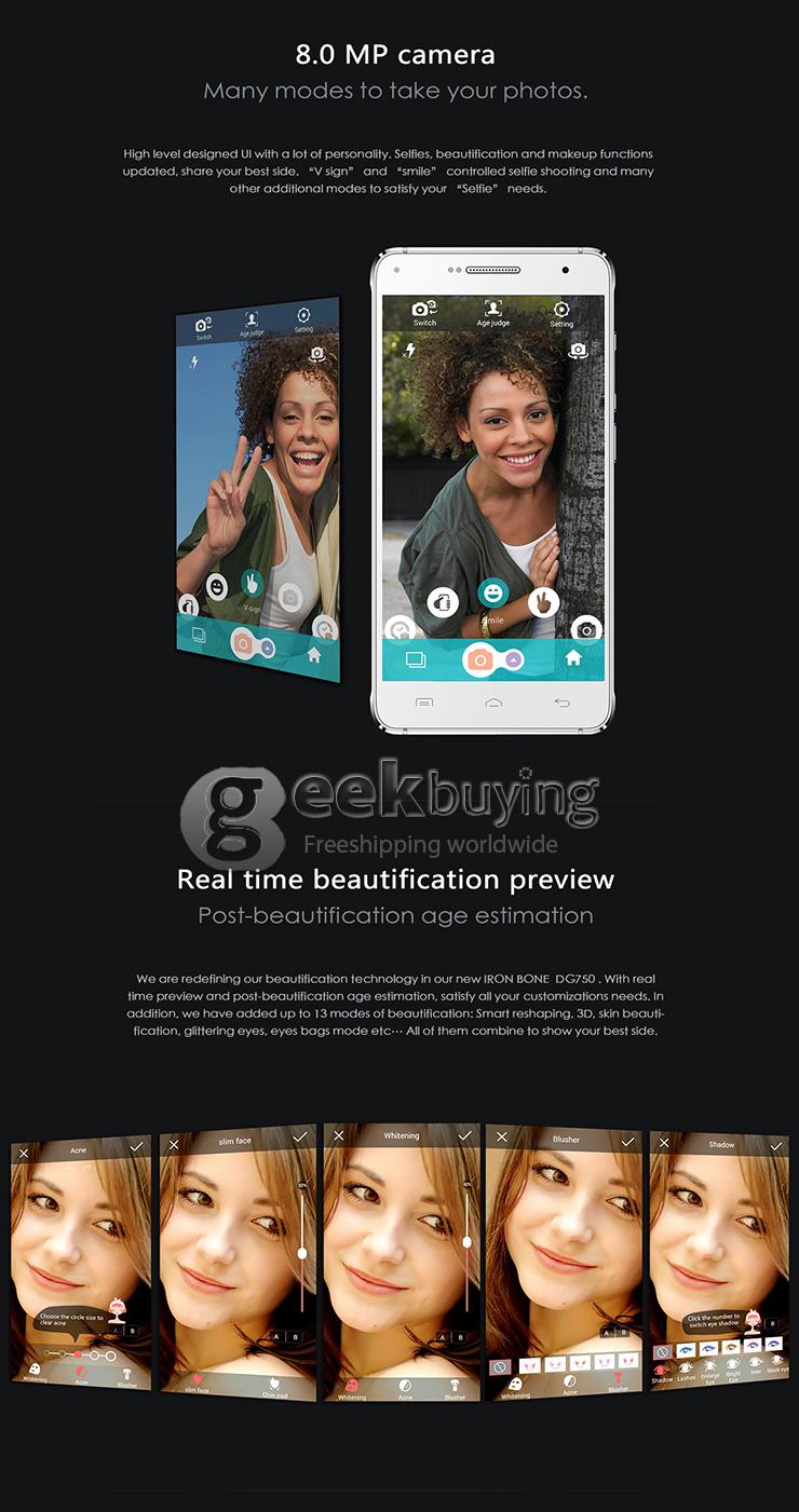 DOOGEE DG750 IRON BONE 4.7 Inch Android 4.4 Smartphone MTK6592 Octa Core 1GB RAM 8GB ROM 8.0MP 3G/GPS - Black