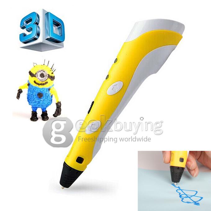 3D Stereoscopic Printing Pen Gen 1st 0.4mm Nozzle for 3D Drawing Doodling with ABS Filament Material - Yellow