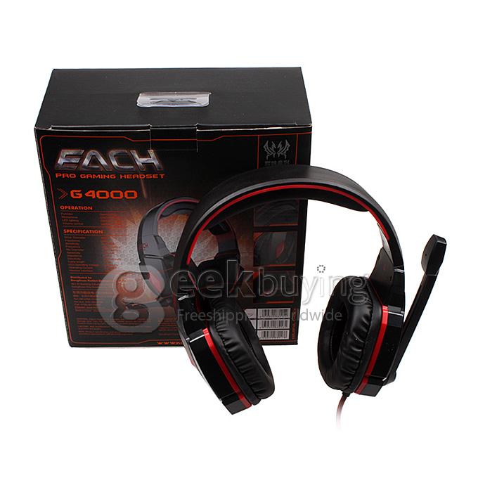 EACH G4000 Adjustable Antinoise Dazzle Light Game Stereo Headphone USB/Audio Jack Input Stretchable Band - Black+Red