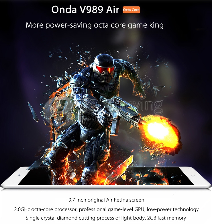 Onda V989 Air 9.7 inch Android 4.4 Tablet PC Allwinner A83T Octa Core 2.0GHz IPS Retina Screen 2048*1536 2G/32G BT OTG - White