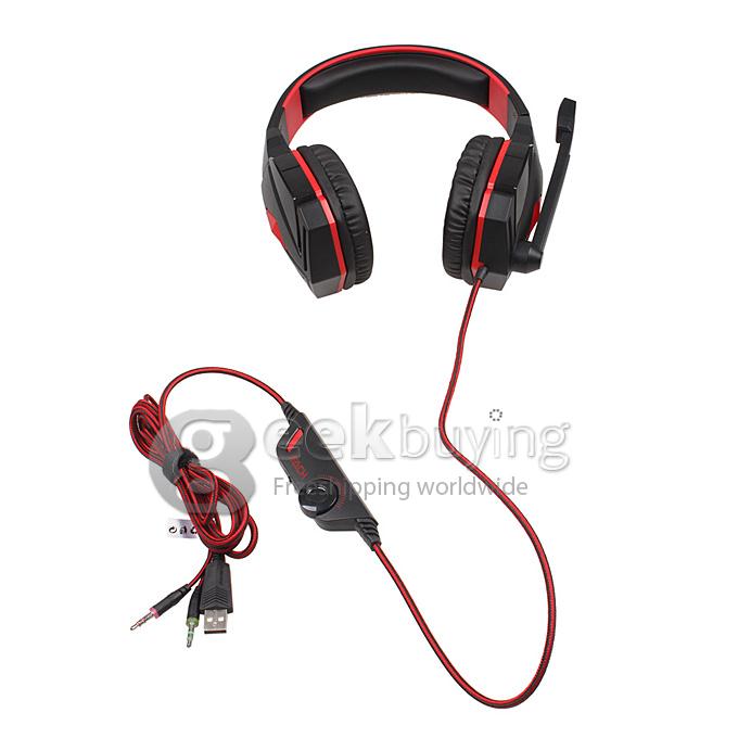 EACH G4000 Adjustable Antinoise Dazzle Light Game Stereo Headphone USB/Audio Jack Input Stretchable Band - Black+Red