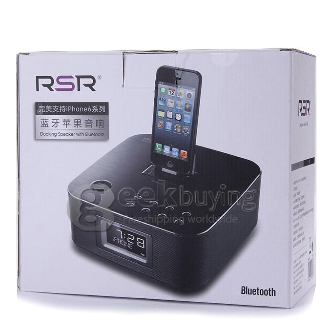 RSR DS406 Ultra-Portable Wireless Bluetooth Speaker FM Radio Alarm Clock Docking iPhone/iPad Alarm Clock Speaker