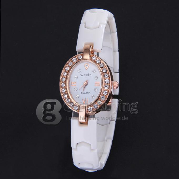 Wecin Fashion Women Bracelet Wrist Watches with Oval Design - White