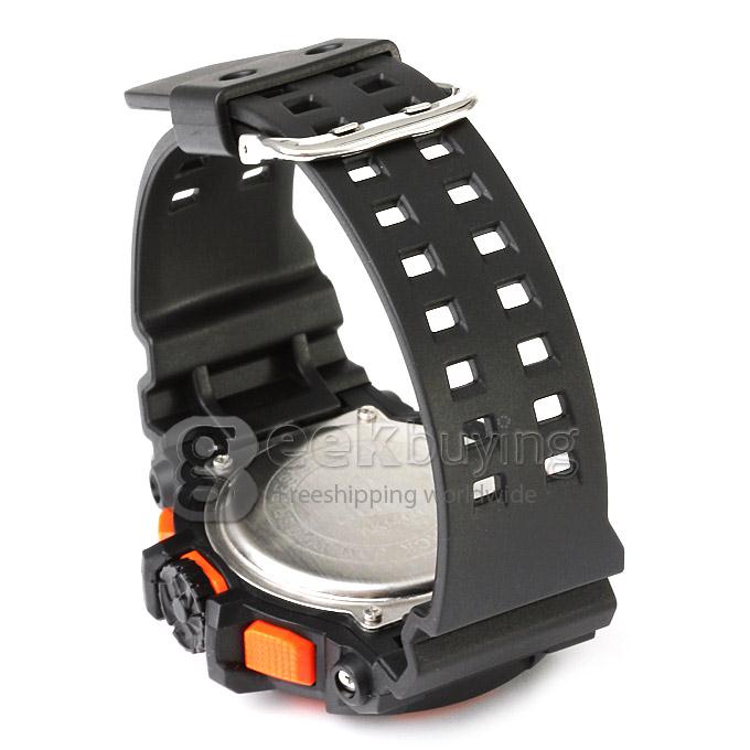 Multi-functional AK14111 Waterproof Sports Watch with Double Movement Analog & Digital Display - Orange + Black