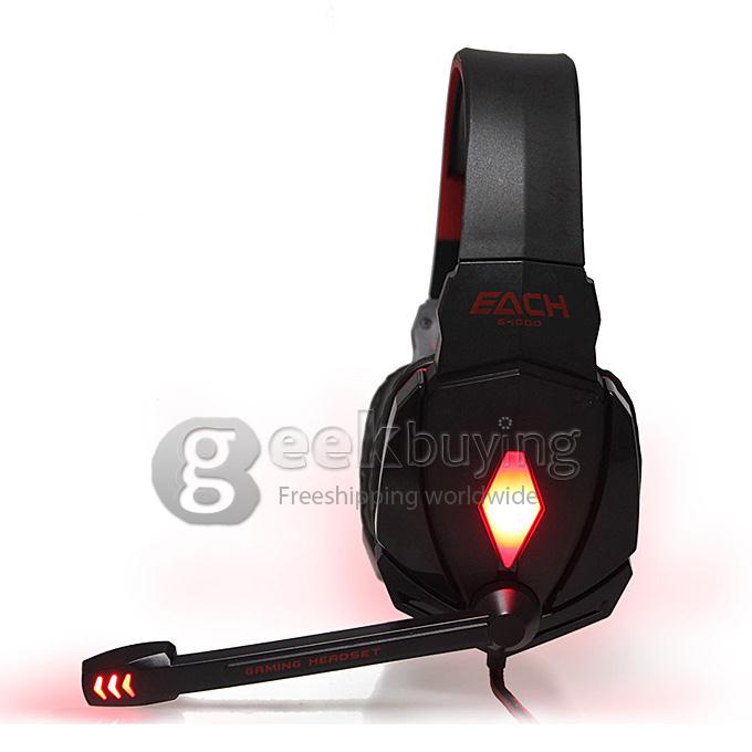 EACH G4000 Adjustable Antinoise Dazzle Light Game Stereo Headphone USB/Audio Jack Input Stretchable Band - Black+Red