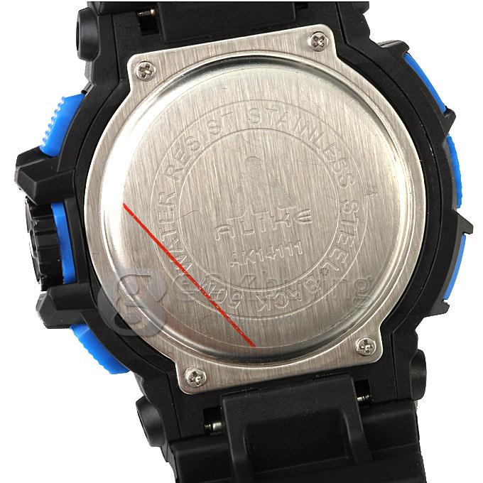 Multi-functional AK14111 Waterproof Sports Watch with Double Movement Analog & Digital Display - Blue + Black