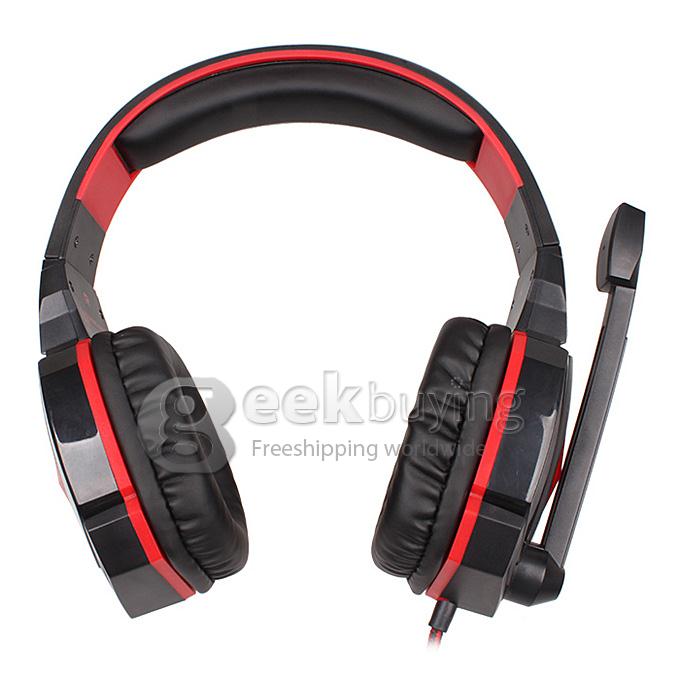 EACH G4000 Adjustable Antinoise Dazzle Light Game Stereo Headphone USB/Audio Jack Input Stretchable Band - Black+Red