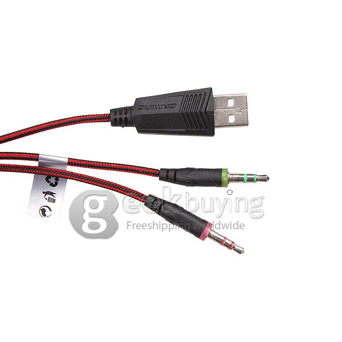 EACH G4000 Adjustable Antinoise Dazzle Light Game Stereo Headphone USB/Audio Jack Input Stretchable Band - Black+Red