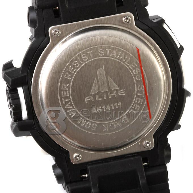 Multi-functional AK14111 Waterproof Sports Watch with Double Movement Analog & Digital Display - White + Black