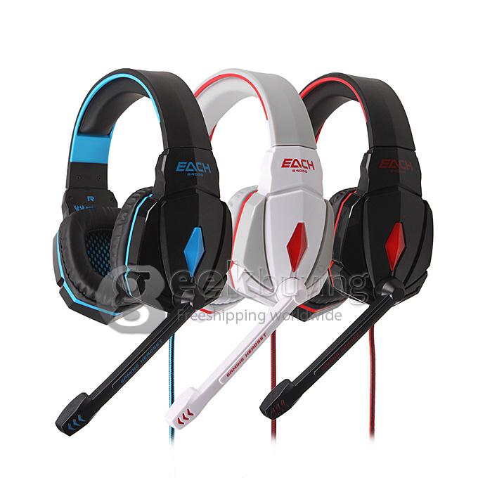 EACH G4000 Adjustable Antinoise Dazzle Light Game Stereo Headphone USB/Audio Jack Input Stretchable Band - Black+Red