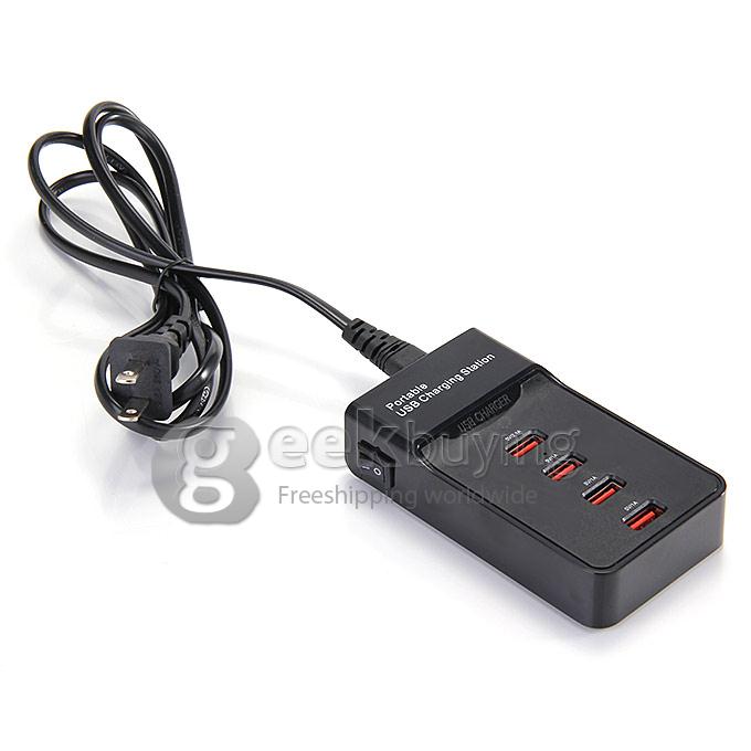 HDH-323 Smart Fast 4 Ports USB Charger US Plug - Black