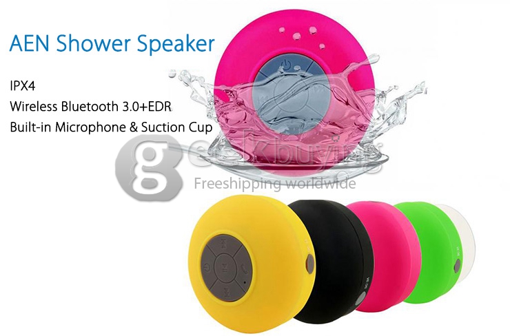 AEN IPX4 Wireless Bluetooth Shower Speaker BT3.0+EDR 2.4GHZ With Built-in Microphone & Suction Cup - Black