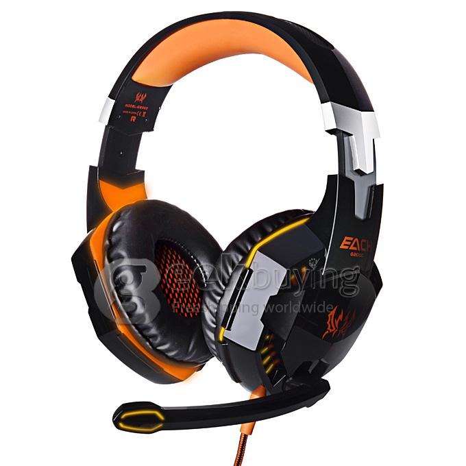 EACH G2000 Over-ear Gaming Headphone Earphone Headband With Mic Stereo Bass LED Light For PC Game - Black+Orange