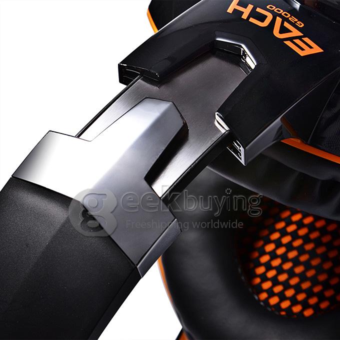 EACH G2000 Over-ear Gaming Headphone Earphone Headband With Mic Stereo Bass LED Light For PC Game - Black+Orange