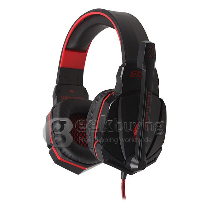 EACH G4000 Adjustable Antinoise Dazzle Light Game Stereo Headphone USB/Audio Jack Input Stretchable Band - Black+Red
