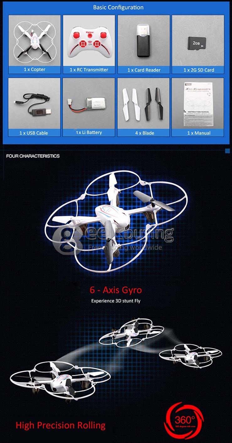 Syma X11C 2.4G 4CH 6 Axis RC Quadcopter with 2.0MP Camera 360 Degree Stunt Function - White
