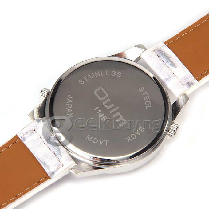 Oulm 1145 Multi-Function Male Watch with Dual Movt Dual Time Zones Compass And Thermometer Leather Band - White