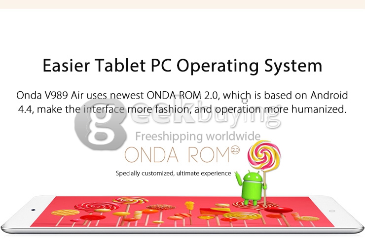 Onda V989 Air 9.7 inch Android 4.4 Tablet PC Allwinner A83T Octa Core 2.0GHz IPS Retina Screen 2048*1536 2G/32G BT OTG - White