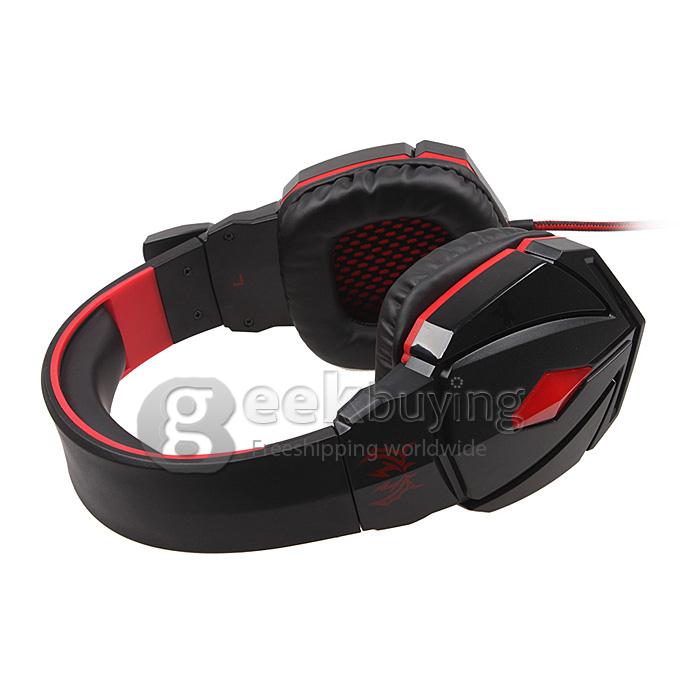 EACH G4000 Adjustable Antinoise Dazzle Light Game Stereo Headphone USB/Audio Jack Input Stretchable Band - Black+Red