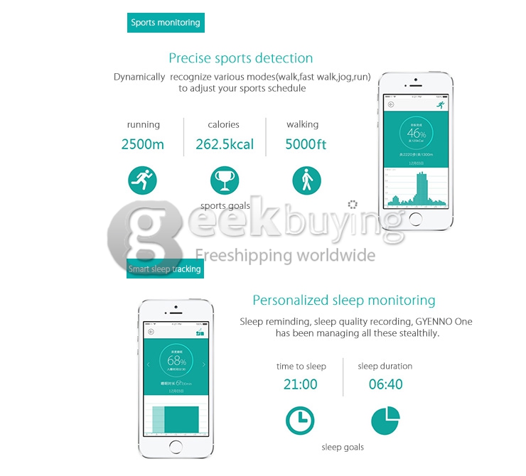 GYENNO One IP67 Bluetooth Smart Watch Health Wristband Sport Monitor for iOS Android - Black