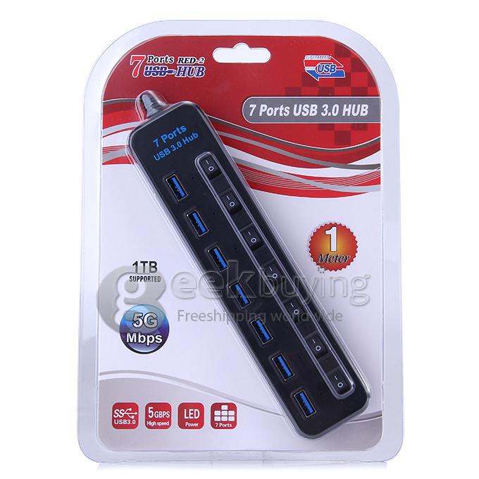 7 Ports USB 3.0 HUB with Super Speed 5 Gbps- Black