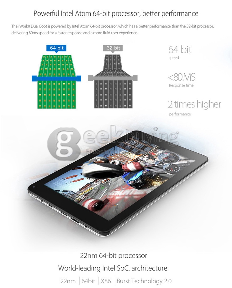 Cube iWork8 Ultrapad Dual Boot 2GB/32GB Tablet PC Win 8.1 + Android 4.4 Intel Z3735F Quad Core 1.8GHz 8