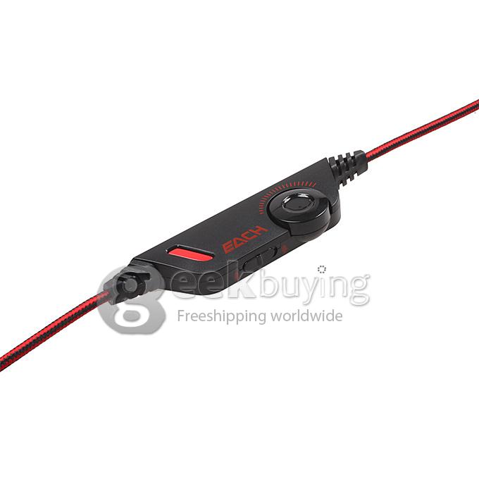 EACH G4000 Adjustable Antinoise Dazzle Light Game Stereo Headphone USB/Audio Jack Input Stretchable Band - Black+Red