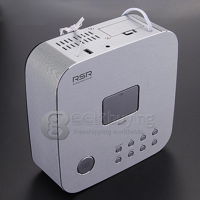 RSR DS406 Ultra-Portable Wireless Bluetooth Speaker FM Radio Alarm Clock Docking iPhone/iPad Alarm Clock Speaker