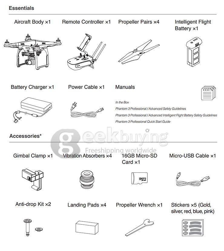 DJI Phantom 3 Professional Version with Extra Battery 4K Camera GPS/GLONASS - White & Gold