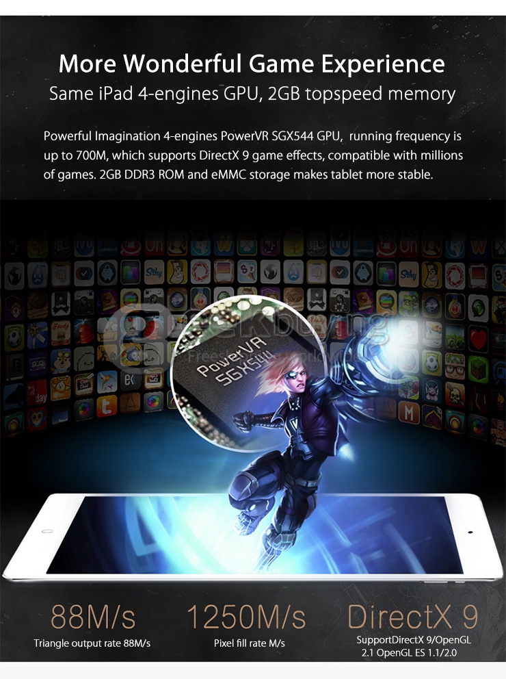 Onda V989 Air 9.7 inch Android 4.4 Tablet PC Allwinner A83T Octa Core 2.0GHz IPS Retina Screen 2048*1536 2G/32G BT OTG - White