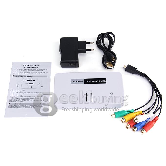 282 1080P HD Video Adopter, HD Game Adopter, HDMI/YPbPr Recorder into USB Disk - White