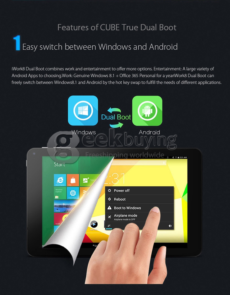 Cube iWork8 Ultrapad Dual Boot 2GB/32GB Tablet PC Win 8.1 + Android 4.4 Intel Z3735F Quad Core 1.8GHz 8