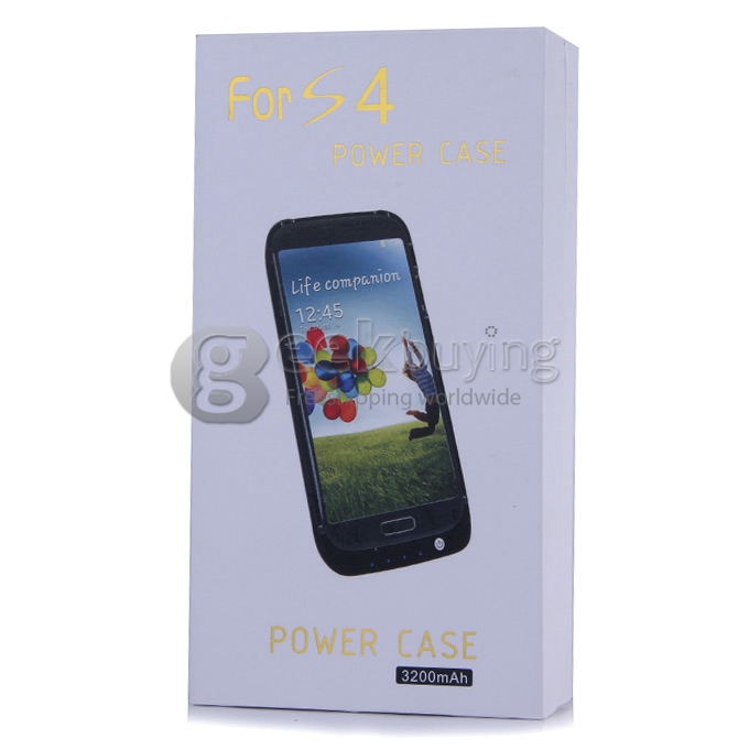 3200mAH External Power Bank Backup Battery Charger with View Flip Stand Case for Samsung Galaxy S4 i9500 - Black