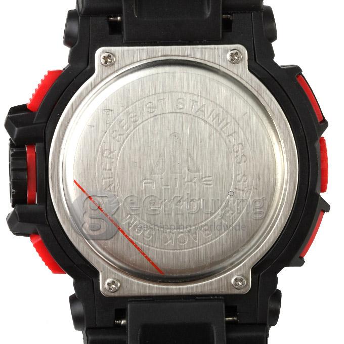 Multi-functional AK14111 Waterproof Sports Watch with Double Movement Analog & Digital Time Display - Red + Black