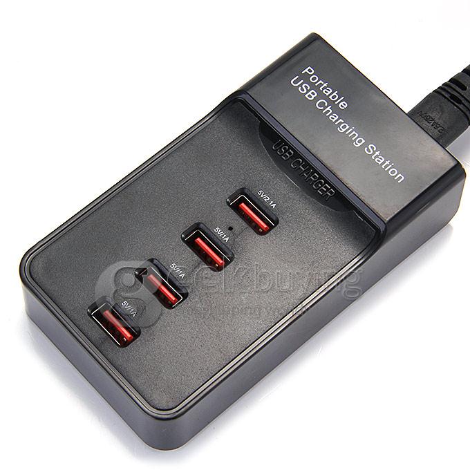 HDH-323 Smart Fast 4 Ports USB Charger US Plug - Black