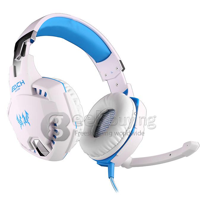 EACH G2100 Vibration Function Professional Gaming Headphone Game Headset With Mic Stereo Bass LED Light - White+Blue