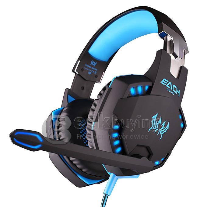 EACH G2100 Vibration Function Professional Gaming Headphone Game Headset With Mic Stereo Bass LED Light - Black+Blue