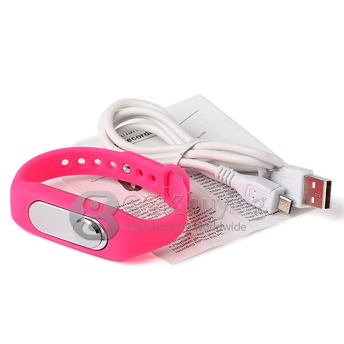 WR-06 Wearable Wristband Bracelet 4GB 70H Digital Voice Recorder Wrist Band WAV Recording Format - Pink