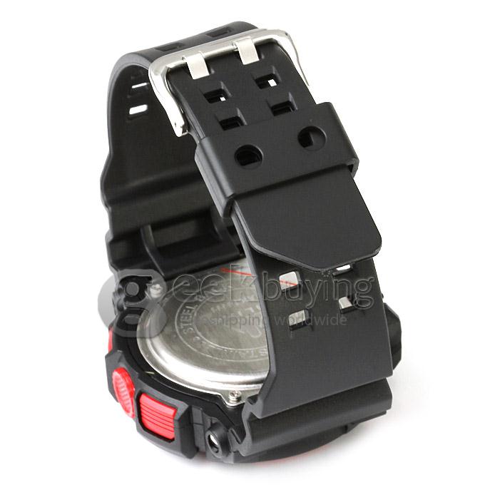 Multi-functional AK14111 Waterproof Sports Watch with Double Movement Analog & Digital Time Display - Red + Black