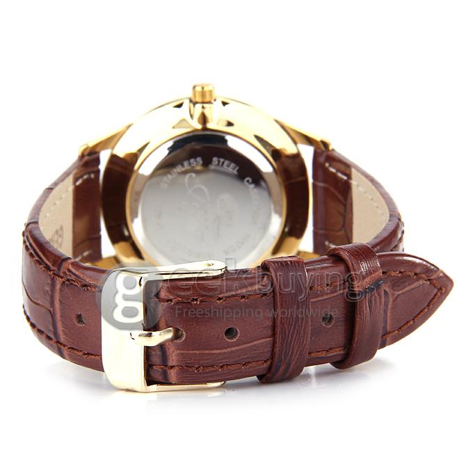Jijia SG8008 2.5 Needles Women Quartz Watch Water Resistant Wristwatch - Golden + Brown