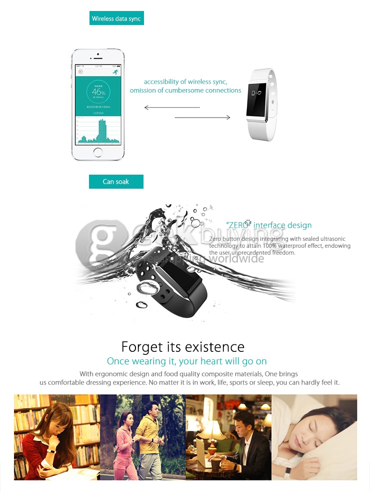 GYENNO One IP67 Bluetooth Smart Watch Health Wristband Sport Monitor for iOS Android - Black