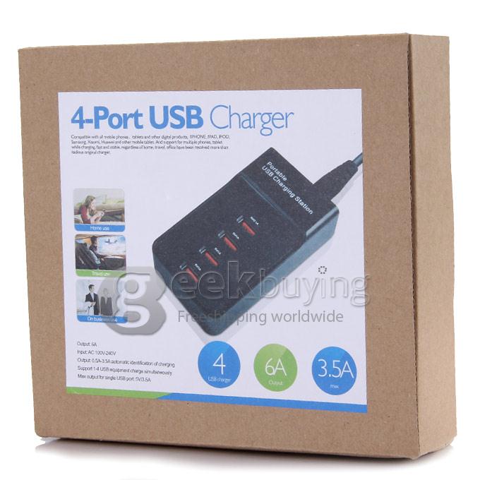 HDH-323 Smart Fast 4 Ports USB Charger US Plug - Black