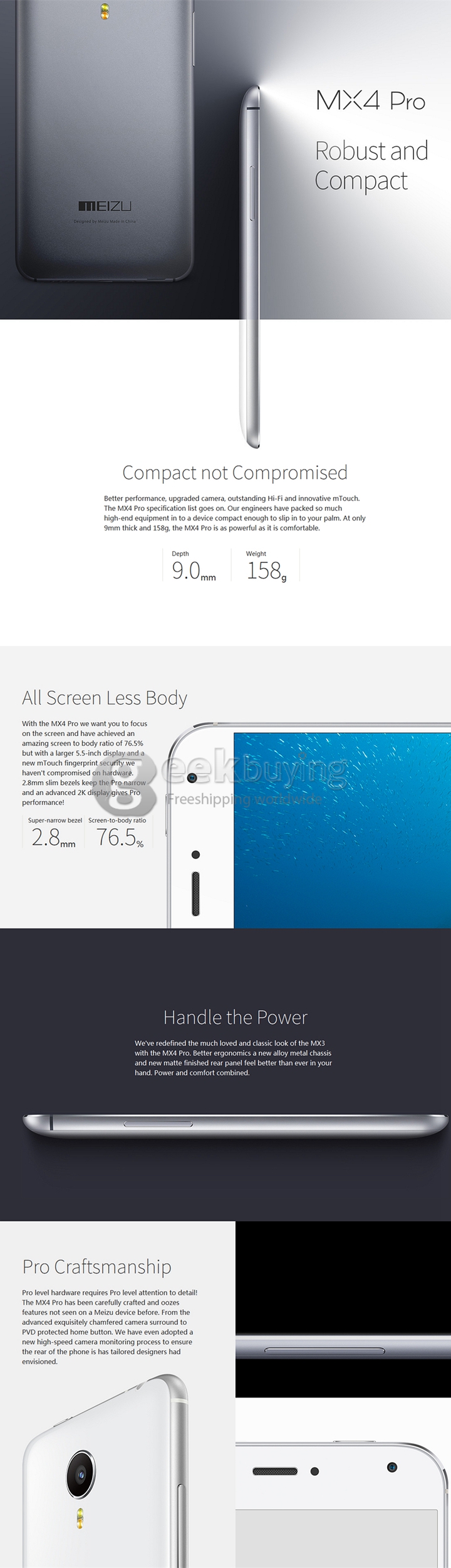 MEIZU MX4 Pro 4G 5.5 inch 2K Gorilla Glass Screen Smartphone Flyme 4 OS 3GB 16GB 20.7MP Cameras HiFi Voice Awake- Grey