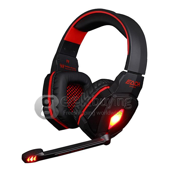 EACH G4000 Adjustable Antinoise Dazzle Light Game Stereo Headphone USB/Audio Jack Input Stretchable Band - Black+Red